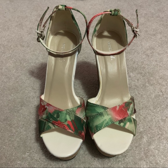 Floral Print Cork Wedges - Picture 2 of 13